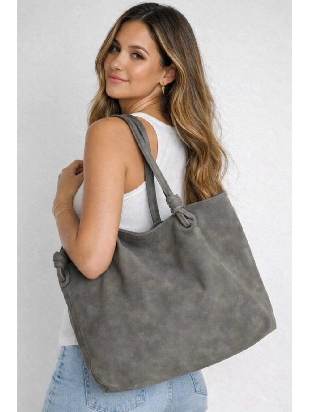 8 Other Reasons Stone Gray Betsy Slouch Tote & Dust Bag-New